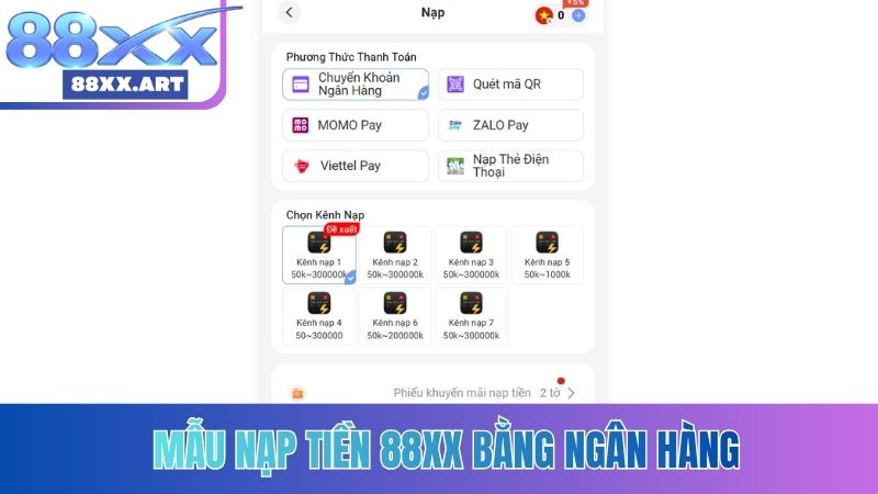 Mẫu nạp tiền 88XX bằng ngân hàng